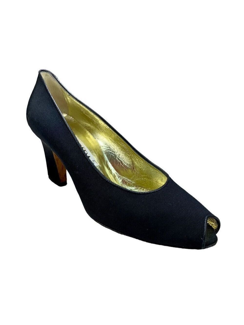 Escada Vintage Black Grosgrain Peep Toe Heels Size 7.5 Italy